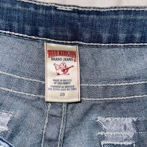 True Religion 28 Bootcut BFFM Highland Meadow Distressed Medium Wash Blue Jeans - Picture 15 of 16